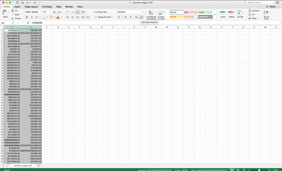 Use "Decrease Decimal" to format the IDs as whole numbers.