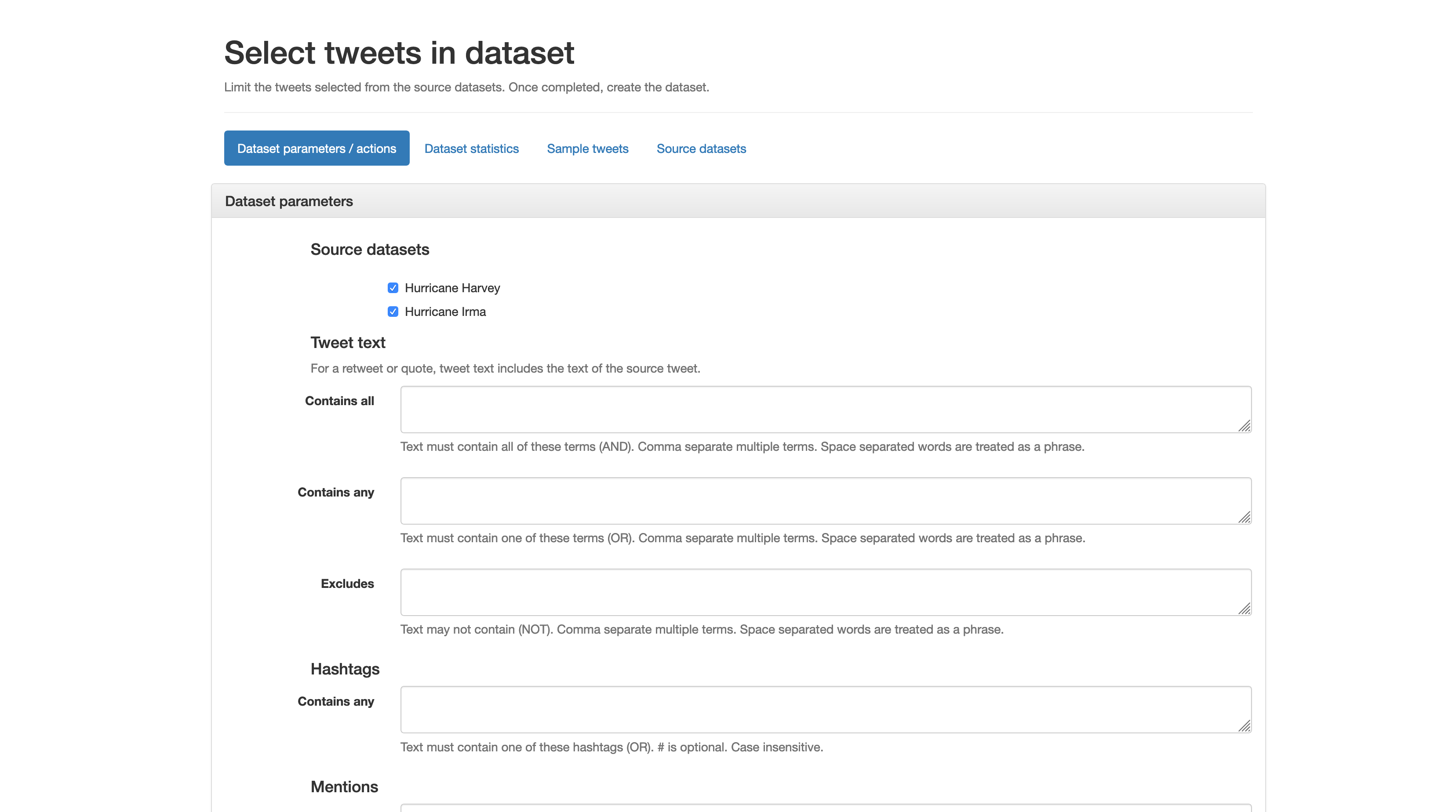 The 'Parameters' page