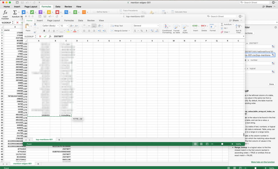 Highlight all the values in the second spreadsheet.