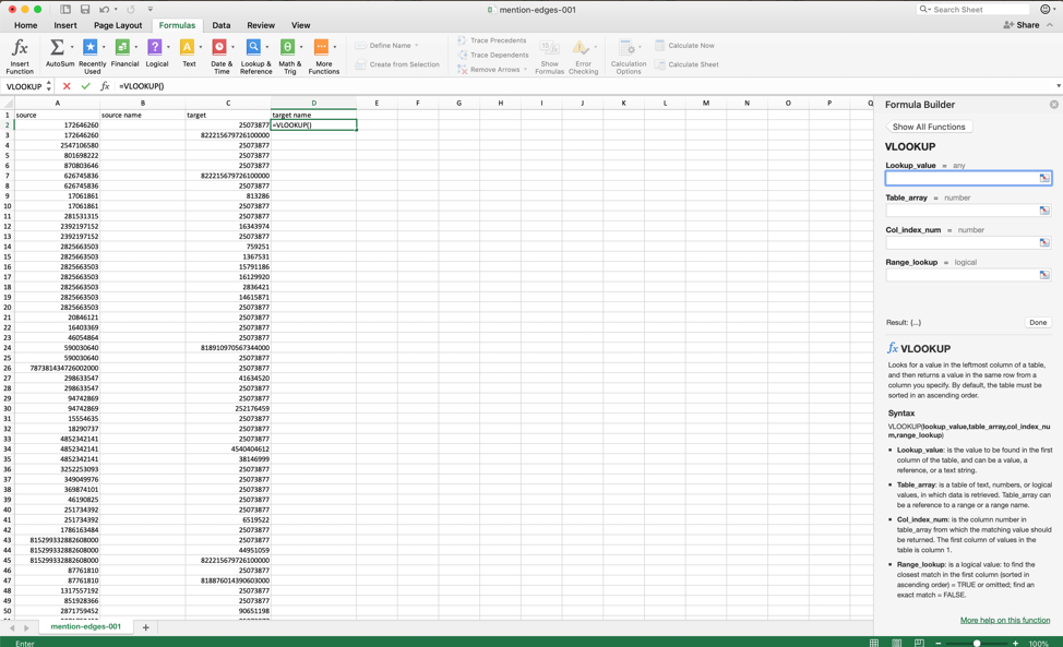 The VLOOKUP formula builder provides fields for input values.