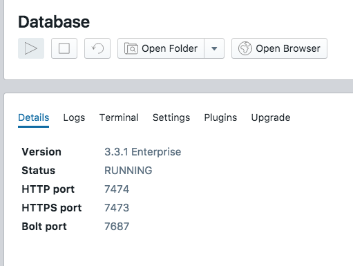 Pressing the start database button