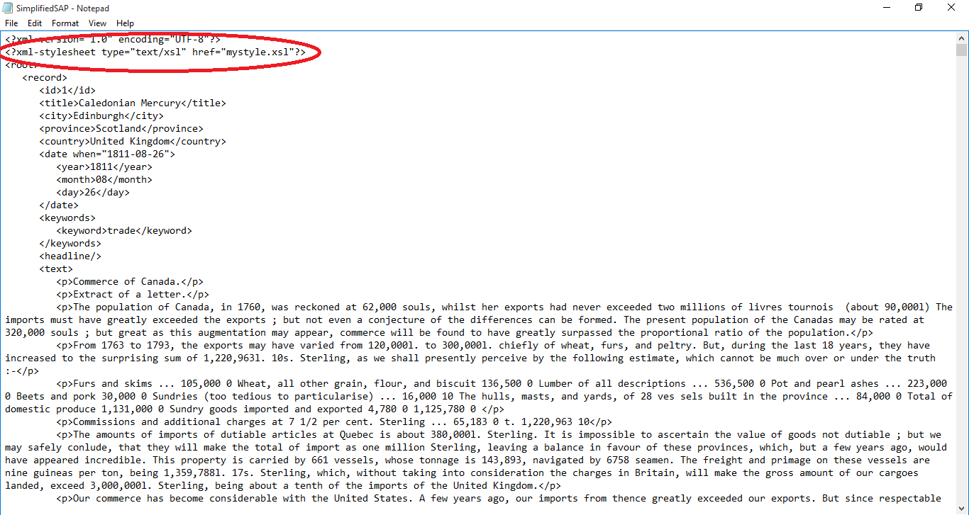 Figure 3: Adding a Stylesheet Reference to your XML